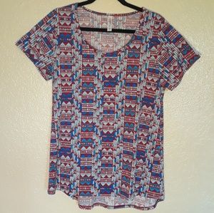 LuLaroe Blue and Red T-Short Short Sleeve Top Med